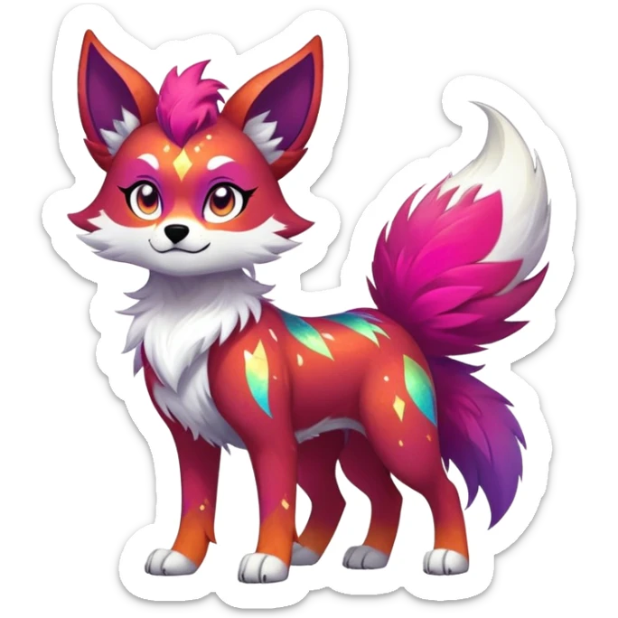 Vibrant edgy badass cool Falvie-Fionbri-creature-sparkle-canine-fursona, full body, with random markings sticker