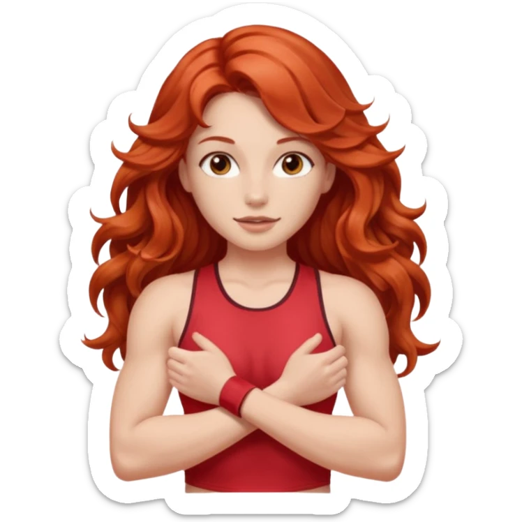 Athletic girl with long light red wavy hair and smaller boobs bigger arms not too big sticker
