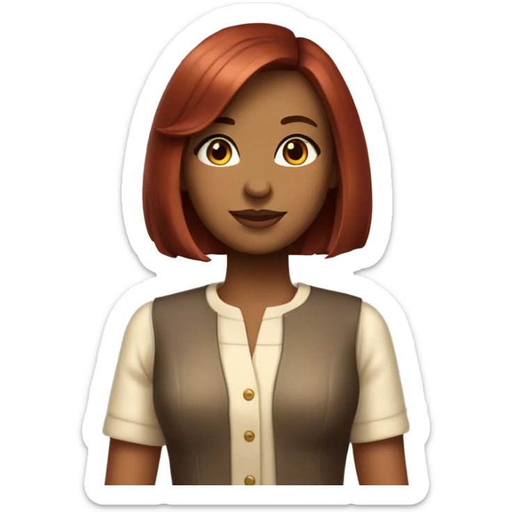 Dark red haired Girl with Bob haircut and Brown eyes sunkissed Skin with old Money Classic Outfit sticker