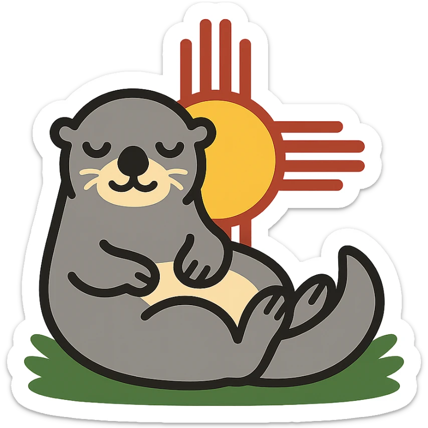 Change the background to blue, keep the grey sea otter and stylized Zia symbol with clear lines. sticker