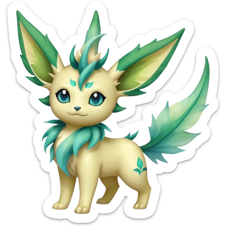 Shiny Cool Sparkly Cute Ethereal Leafeon-Vaporeon-Fakemon-hybrid-fusion- full body sticker
