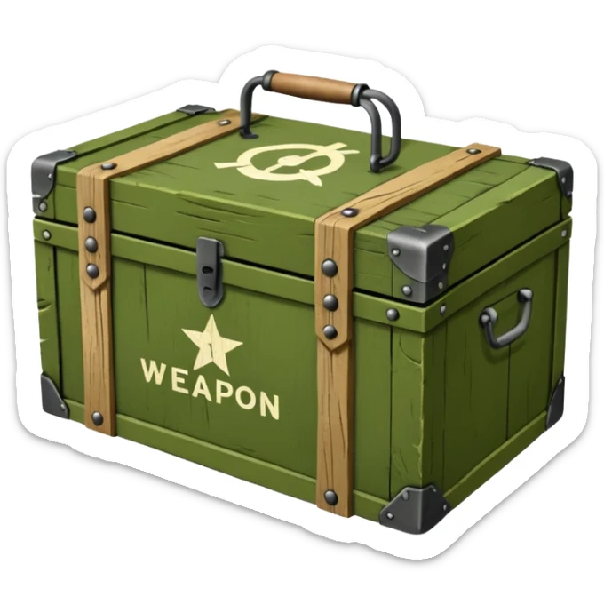 green military wooden box with with an inscription weapon sticker