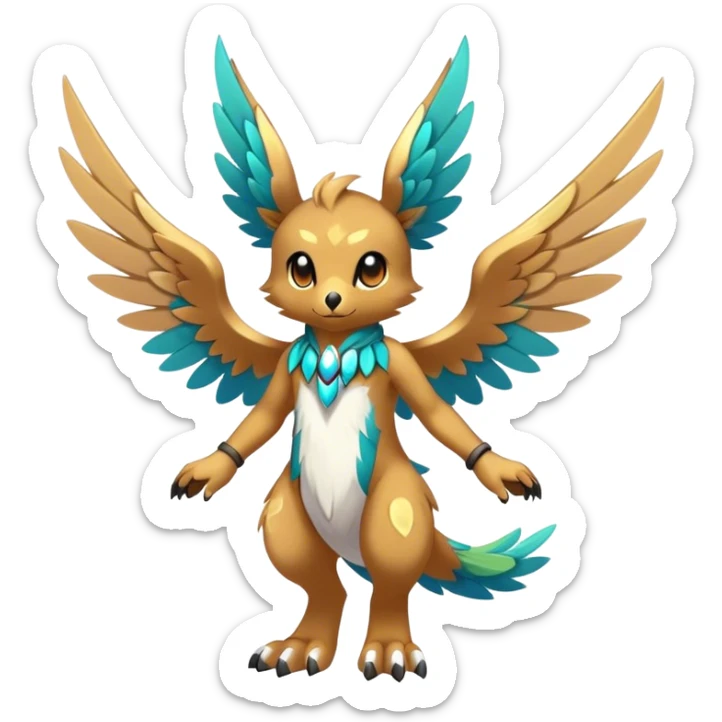 Anthro Sona Cool Edgy Cute Colorful Shy Winged Shiny Fakemon-Fantasy-Creature Full Body sticker