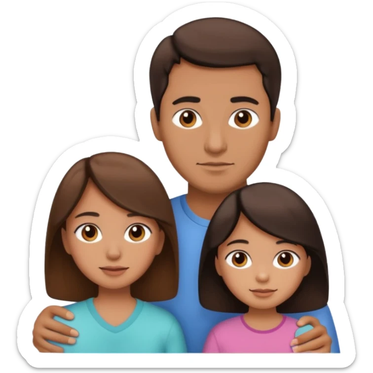 family dad with brown hair, mom with brown hair, little girl with tan skin and black hair sticker