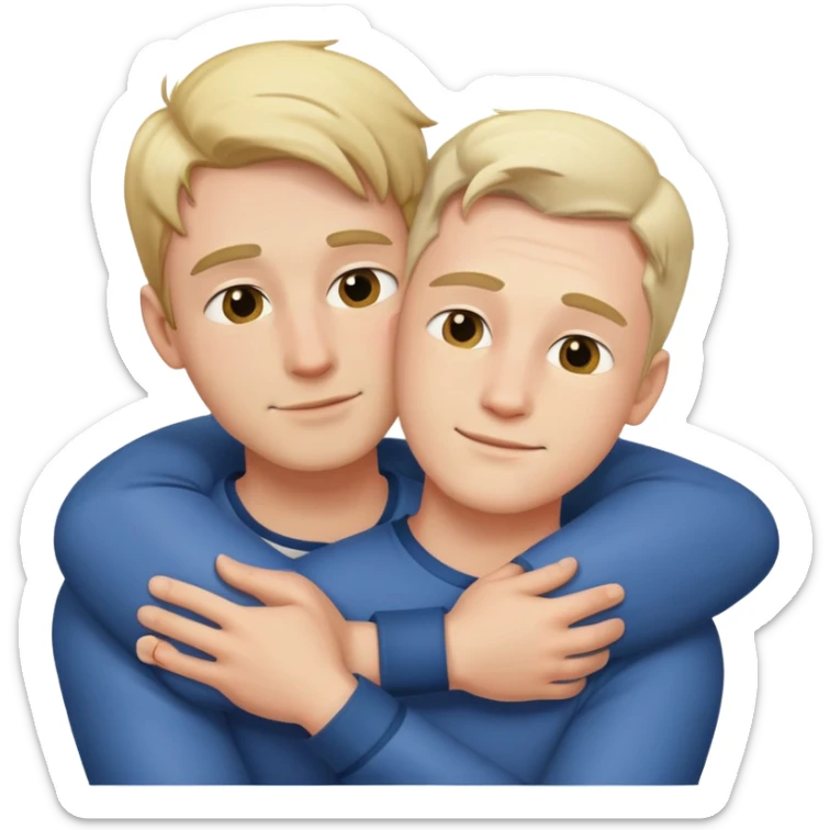 Dos personas hombres abrazandose (ambos blancos), el punto de vista es desde adelante. sticker