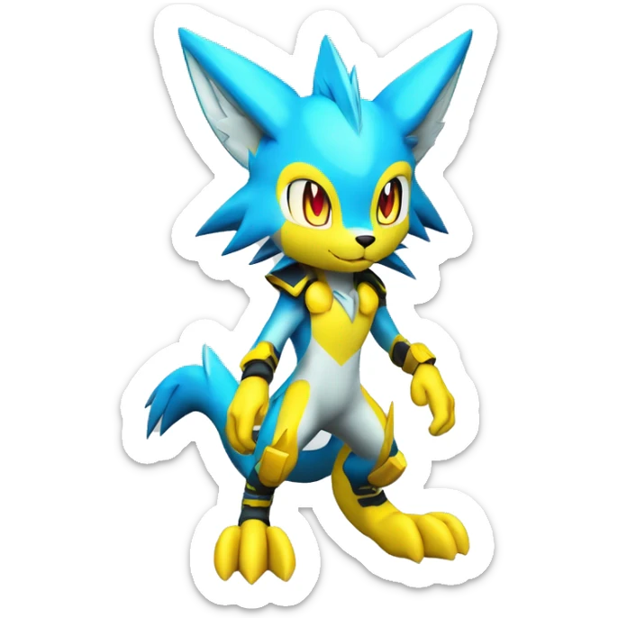 Shiny Colorful Anthro Edgy Cool Sonic-Zeraora-Renamon-Pokémon-Fakémon with neon markings Full Body Detailed High Quality  sticker