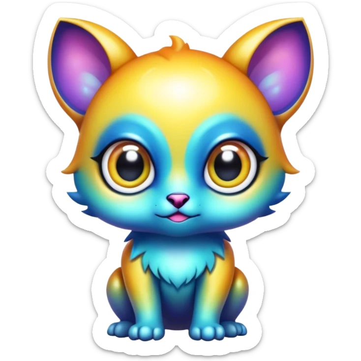 Adorable colorful shiny baby edgy fantasy-animal-hybrid full body, big Eyes sticker