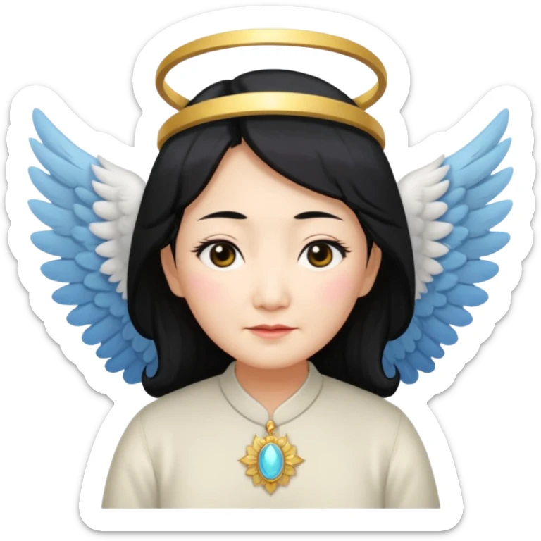 Angel Old Lady with wings black hair asian  smaller eyes w hLo sticker