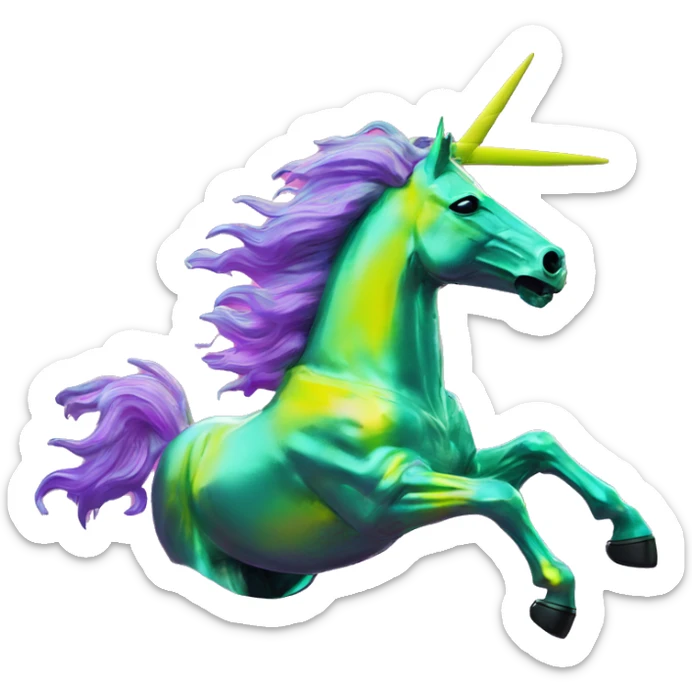 .Zombie_ Vaporwave black holographic oilslick zombie unicorn yellow caution tape sticker