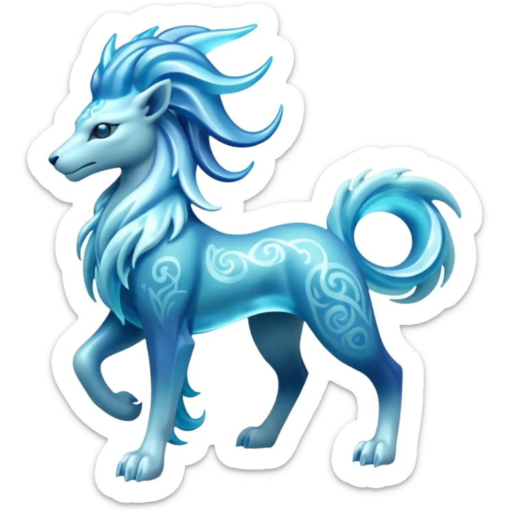 Crystalline Transparent-Cyan Smooth-Fractal Ice-Carved Regal Suicune-Amaura fusion creature (full body) sticker