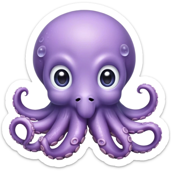 Cinematic Cute Shy Baby Octopus Portrait Emoji, Tentacles tucked slightly inward in an adorably bashful pose, featuring a softly glowing, round light blue-purple body with enormous, soulful eyes peering out timidly, Simplified yet irresistibly adorable features, highly detailed, glowing with a delicate, soothing marine radiance, high shine, quiet yet expressive, stylized with an air of gentle mystery, soft glowing outline, capturing the essence of a tiny, shy deep-sea creature that seems as if it could slowly peek out and explore the world with cautious curiosity! sticker