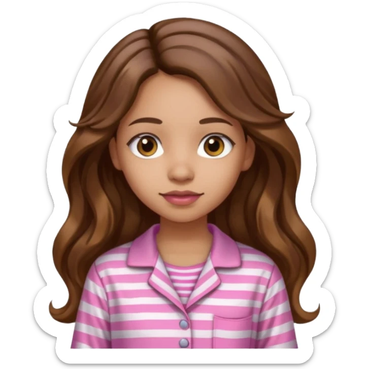 lightskin girl  pink and white striped pajama shirt shirt and long wavy brown brown hair  sticker