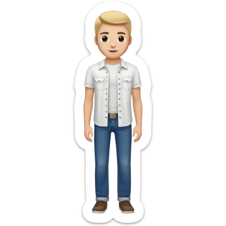 Look All jeans de lavagem escura com uma camiseta branca por baixo da camisa e a camisa aberta sticker