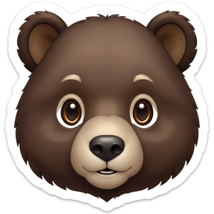 Cinematic Noble bear cub Portrait Emoji, Poised and regal, with a large, imposing build and a thick, well-groomed rich dark brown fur, deep-set soulful eyes, Simplified yet sharp and sophisticated features, highly detailed, glowing with a soft, dignified glow, high shine, intelligent and formidable, stylized with an air of wild majesty, focused and attentive, soft glowing outline, capturing the essence of a watchful and commanding guardian, so majestic it feels as though it could lumber out of the screen with effortless authority! sticker