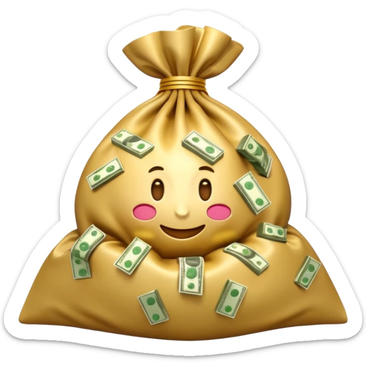Luxury 3D emoji, overflowing money bag, stacks of cash, premium lighting, rich glossy look, ultra clean, transparent background


 sticker