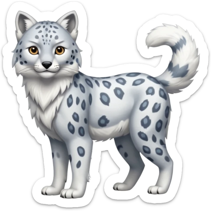 Snow-Leopard-Arctic-Wold-Arctic-Fox-Canadian-Lynx-Fusion-Animal-Hybrid-Creature, full body sticker
