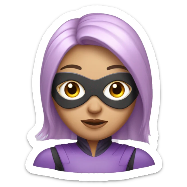 Light pink hair Asian Spanish woman wearing super hero mask lilac outfit  sticker