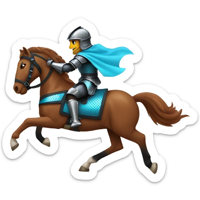 Chestnut and black speckled horse running galloping wearing blue and cyan armour  sticker