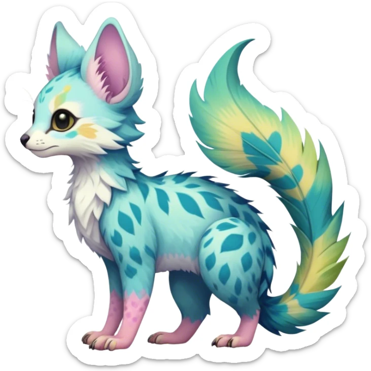 Feral Rare Fantasy pastel tropical Vernid-Trico-species by LiLaiRa, random markings, tufted tail, tufted ears, full body sticker