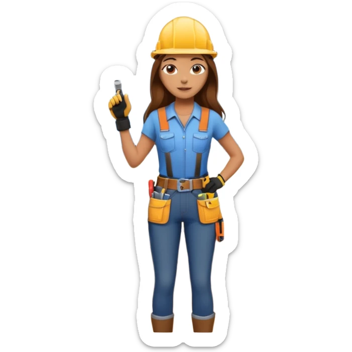 beautiful girl with long brown hair constructing new lounge room area with flat screen tv and couch sticker