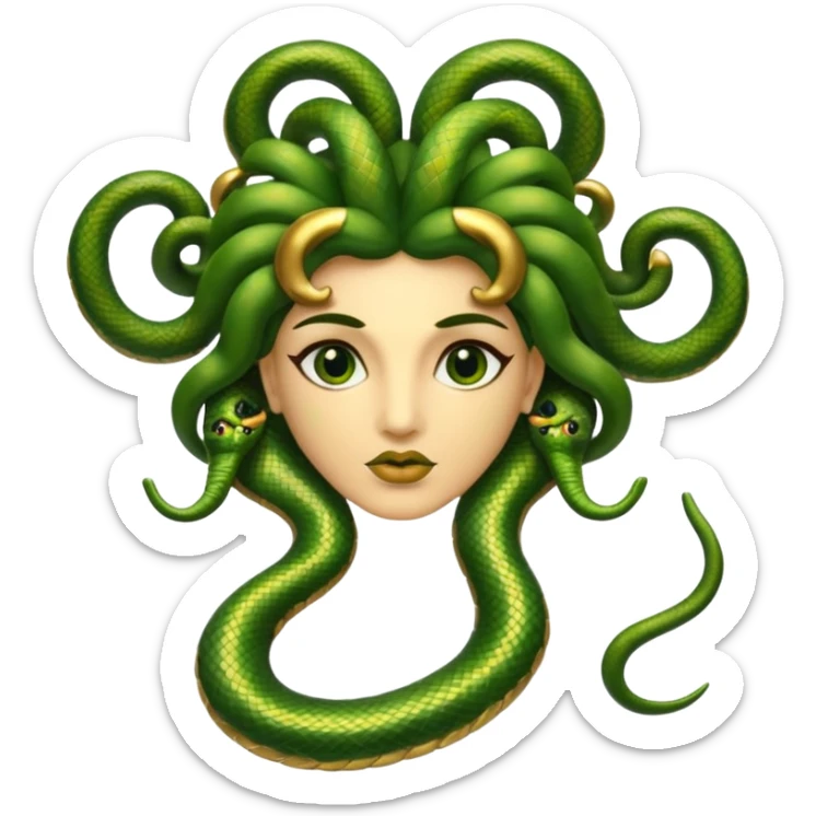 The Sicilian Medusa in gold and green and make the snake hair have snake faces  sticker