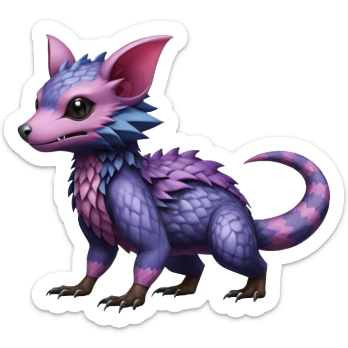 Realistic scaly swampy elemental detailed Colorful Trico-Noibat-Crobat-Swoobat-Furret-Ferret-Wolverine-Vernid-furry-fursona-fusion-Fakemon-animal-hybrid-creature, full body sticker