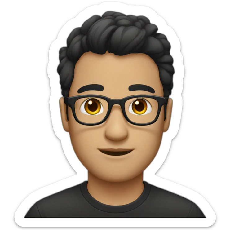 dark hair up guy wearing glasses and dark t-shirt with flowers print sticker