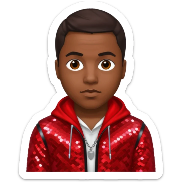 Nasir Nas Jones, Rapper with dark brown hair, red sequin outfit sticker