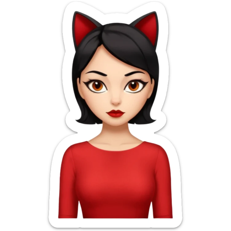 Chica Otaku con delineado gatita con vestido rojo y pelo semi corto negro súper sexy sticker
