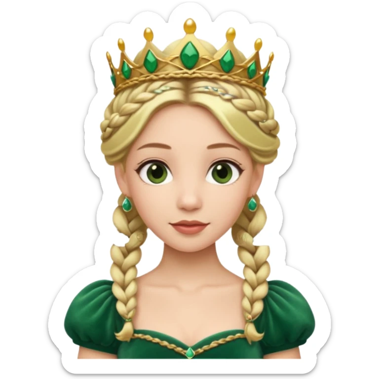 Princess in green Dress with Tiara, Braided Blonde Hair sticker