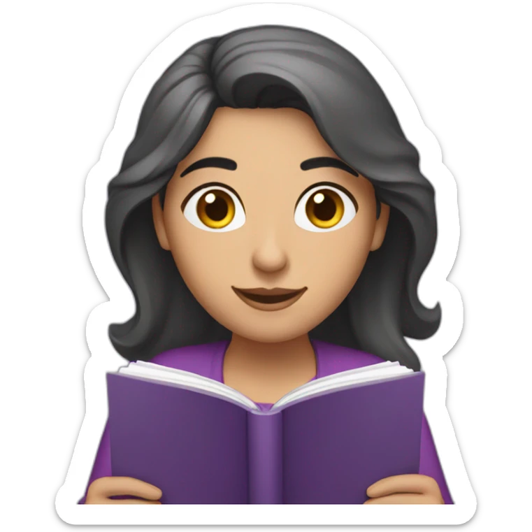 Armenian women with the purple clothes reading book and looking at camera and smiling  sticker