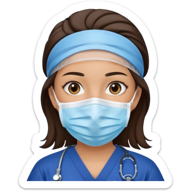 Surgical Face mask on a brunette girl in navy blue scrubs  sticker