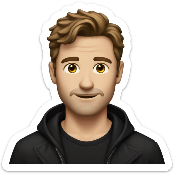 A man with hazel green eyes and brown hair in a all black outfit  sticker