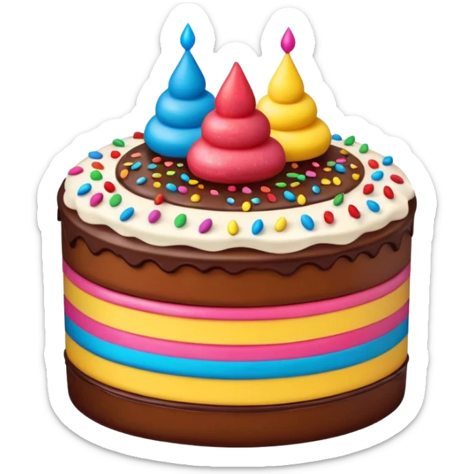 double-layered cake emoji with rich fudge and strawberry layers, topped with rainbow sprinkles and vibrant colors sticker