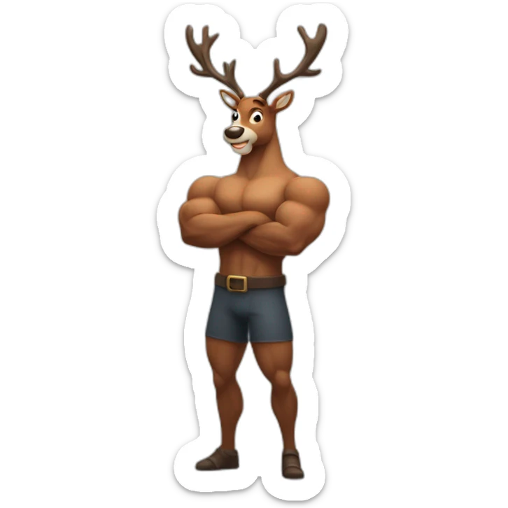 Reindeer muscular showing off biceps arms crossed masculine fierce sticker