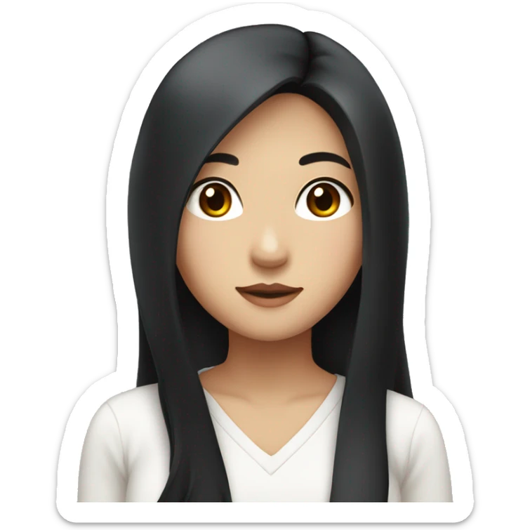 Asian girl with long black hair with brown eyes and wearing a white top sticker