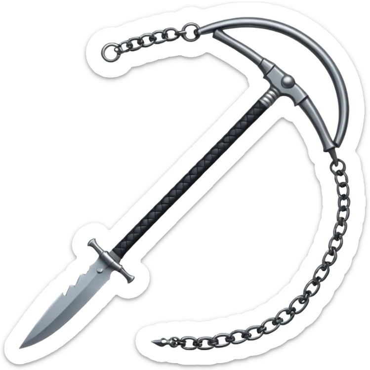 make japan weapon named "kusarigama" like hoe with chain and ball at the end of chain sticker