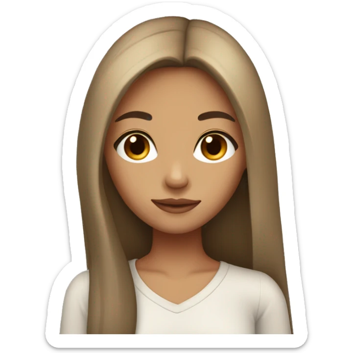 Girl with long black straight hair, light brown skin and brown eyes sticker