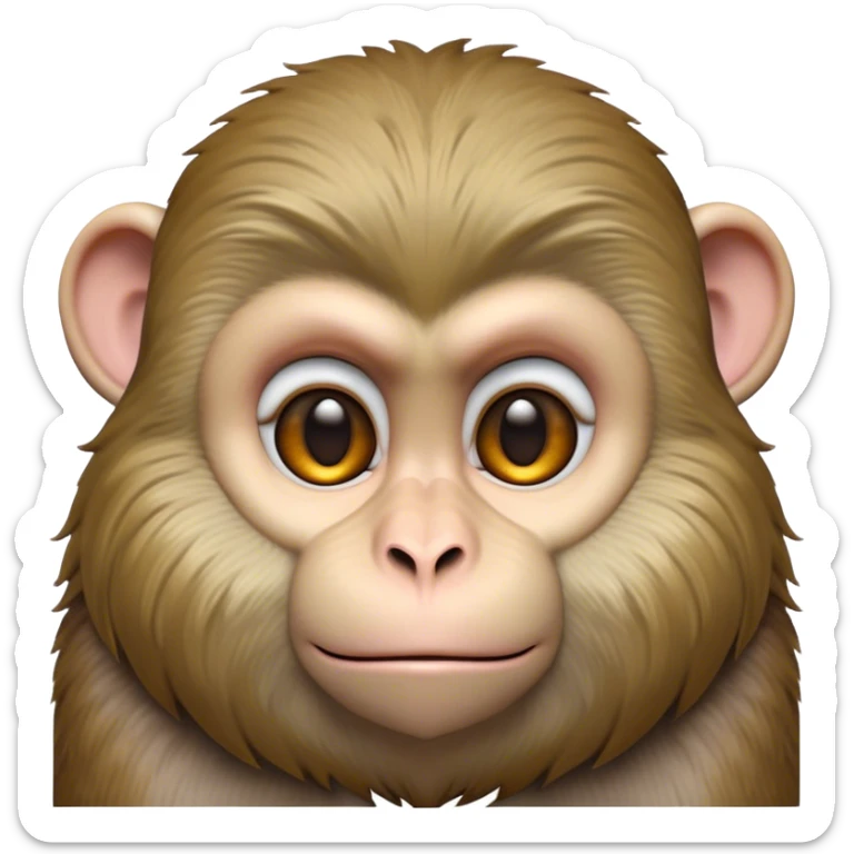 Cinematic Noble Macaque Portrait Emoji, Poised and regal, with a smart, agile build and expressive, deep-set eyes, adorned with soft, detailed fur and a dignified expression, Simplified yet sharp and sophisticated features, highly detailed, glowing with a soft, natural radiance, high shine, intelligent and commanding, stylized with an air of primate nobility, focused and alert, soft glowing outline, capturing the essence of a watchful and confident guardian that appears ready to leap out of the screen with effortless authority! sticker