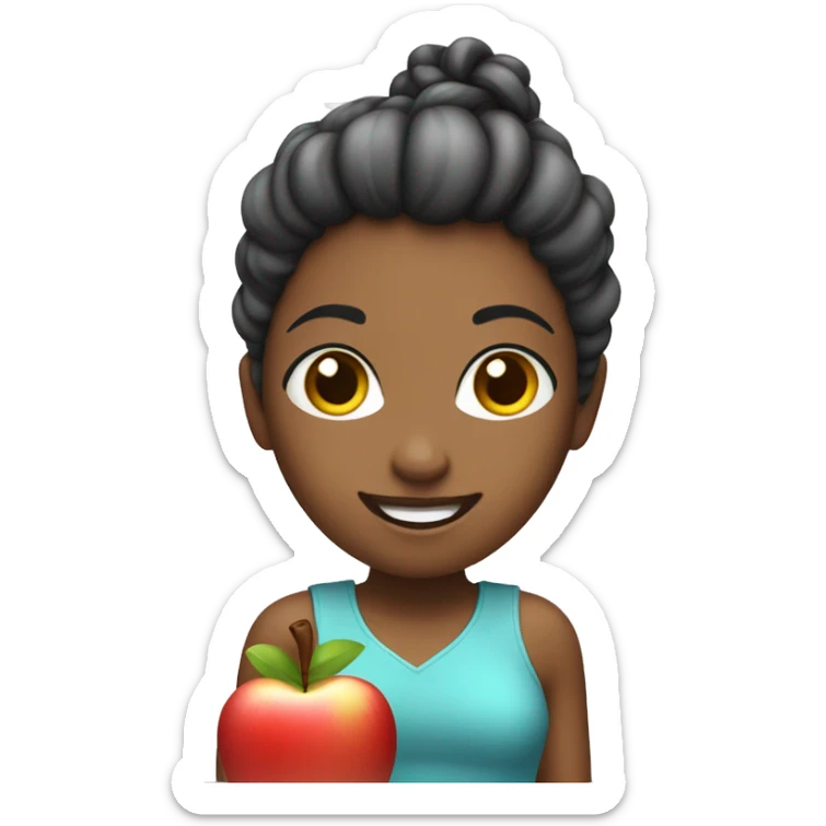 Girl with a shopping bag and her hair up and happy in apple style sticker
