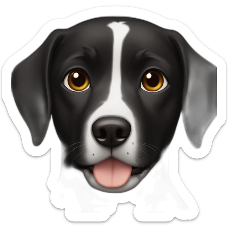 Black dog brown eyes, short hair, thin, with white zones on the chest sticker