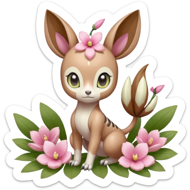 Cute Romantic Realistic  Floral Meloetta-Palkia-Digimon-Pokémon-Fakémon-hybrid-fusion, full body sticker