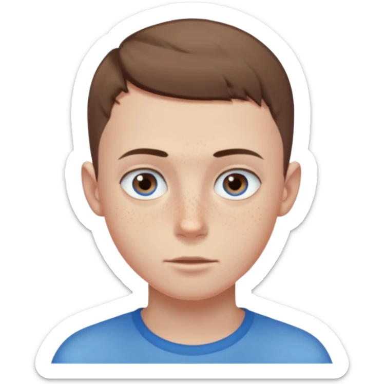 a skinny pale boy with very short buzzcut brown hair and a bit of freckles sticker