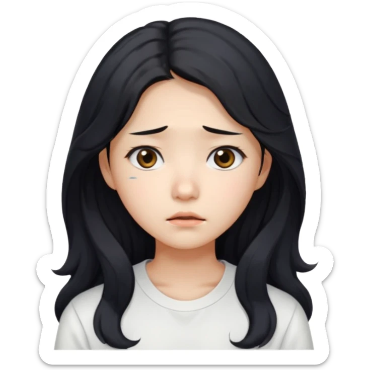  Korean female college student with a worried face , long wavy hair ,no glasses  sticker