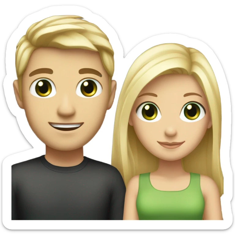 Blonde girl with green eyes smiling with her boyfriend who is tall and has black hair and brown eyes sticker