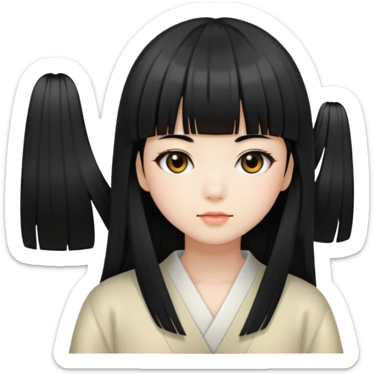 Japanese girl with straight bangs and long straight black hair sticker