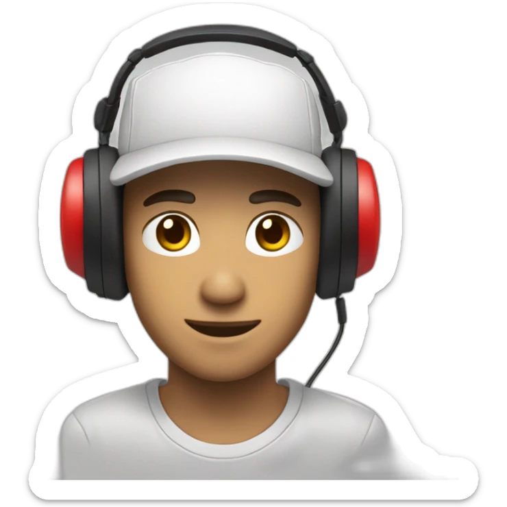 jeune homme gamer avec un casque micro, serieux, une casquette blanche sticker