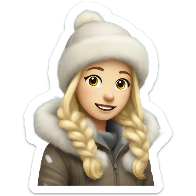 blonde girl in a fur hat playing in the snow sticker