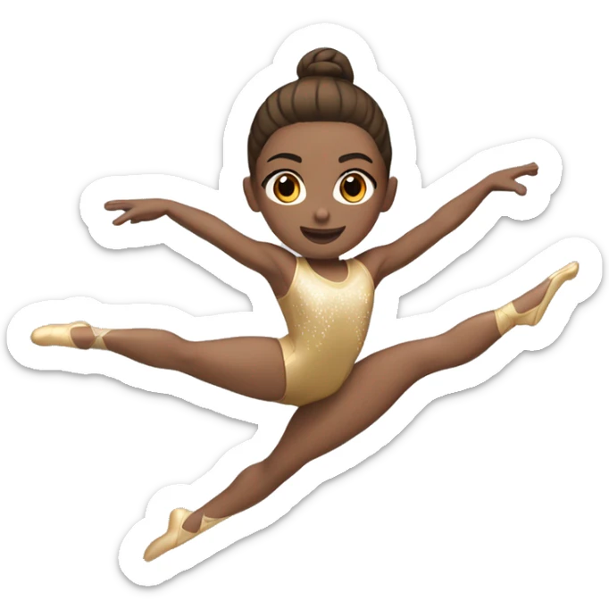 a gymnast with brown hair and brown eyes doing a leap with legs straight sticker