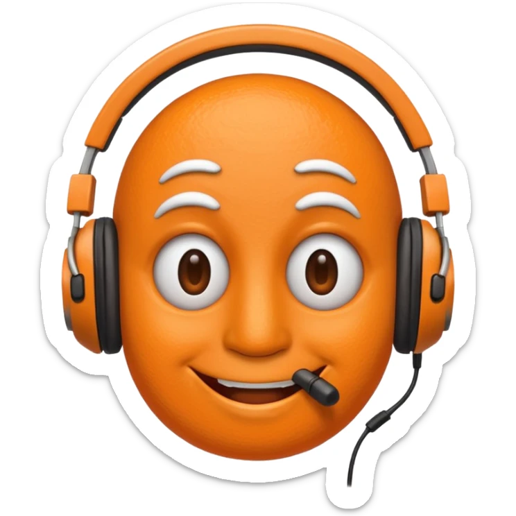 Orange happy face emoji with a couple of hair,headphones,and antennas. sticker